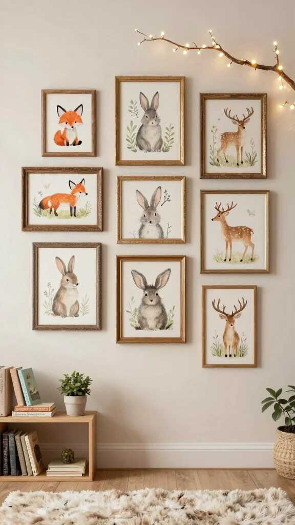 10 Vintage Gallery Wall Nursery Ideas for a Nostalgic Curated Display - 1. Whimsical Woodland Creatures 1
