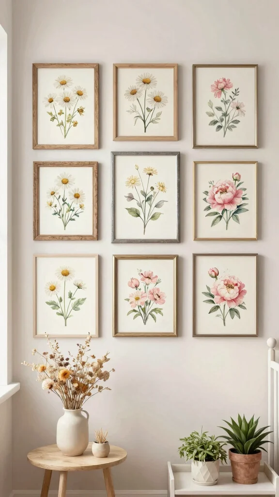 10 Vintage Gallery Wall Nursery Ideas for a Nostalgic Curated Display - 4. Delightful Floral Motifs 1