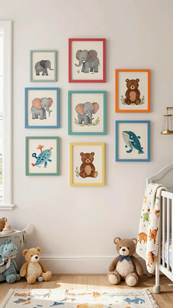 10 Vintage Gallery Wall Nursery Ideas for a Nostalgic Curated Display - 5. Charming Animal Portraits 1
