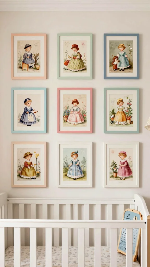 10 Vintage Gallery Wall Nursery Ideas for a Nostalgic Curated Display - 8. Vintage Nursery Rhymes 1