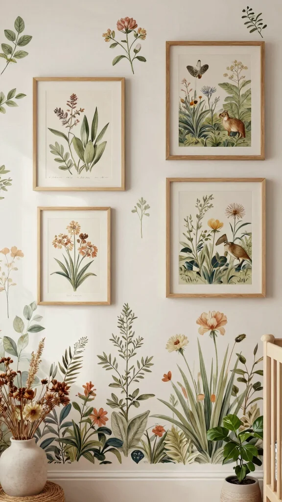 10 Vintage Gallery Wall Nursery Ideas for a Nostalgic Curated Display - 9. Enchanted Garden Vibes 1