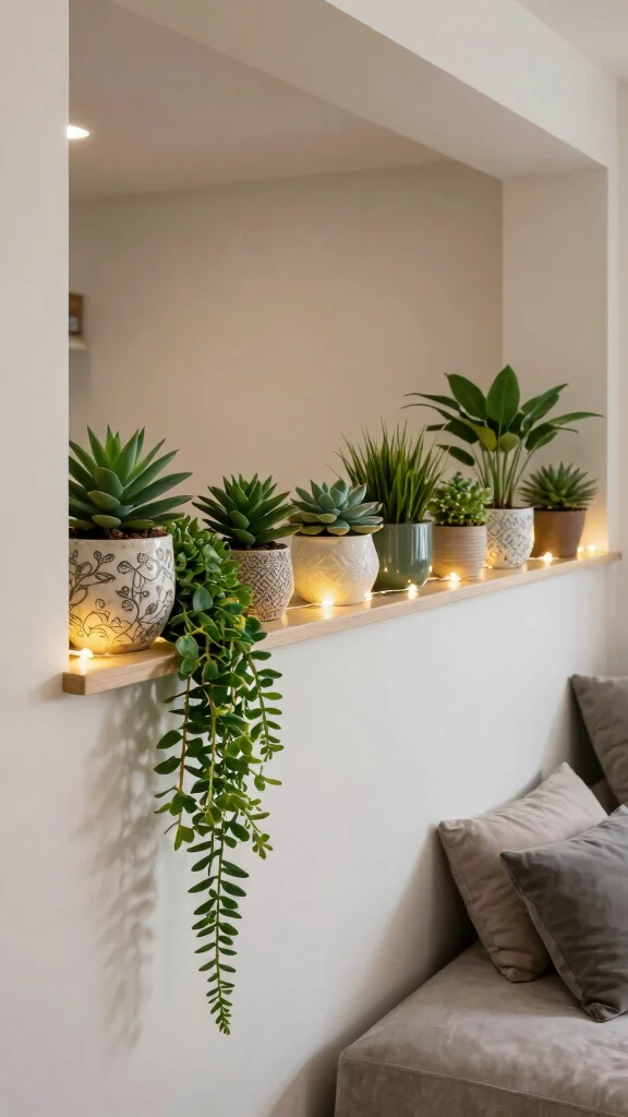 11 Basement Half-Wall Ledge Ideas for a Functional Styled Detail - 1. Greenery Galore 1