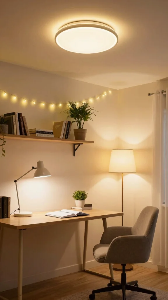 11 Basement Office Ideas Without Windows for a Bright Functional Space - 2. Layered Lighting 1