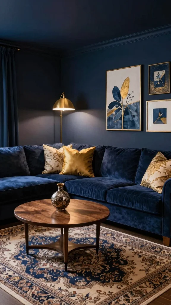 11 Basement Paint Color Ideas for Rooms Without Windows - 2. Deep Navy Blue 1