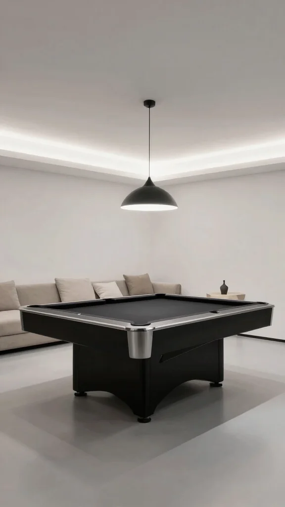 11 Basement Pool Table Room Ideas for a Stylish Social Game Space - 1. Modern Minimalism 1