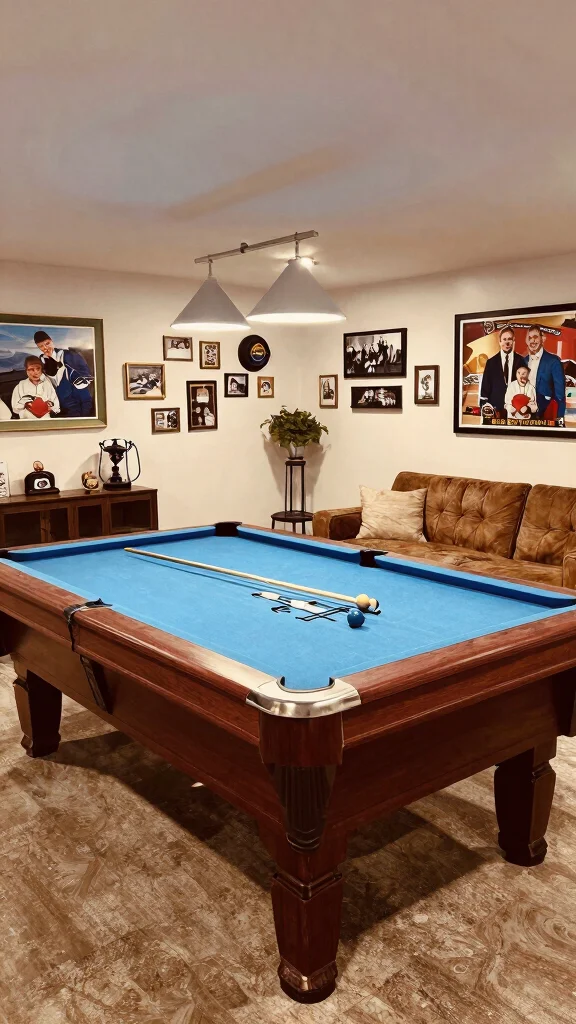 11 Basement Pool Table Room Ideas for a Stylish Social Game Space - 11. Personalized Touches 1