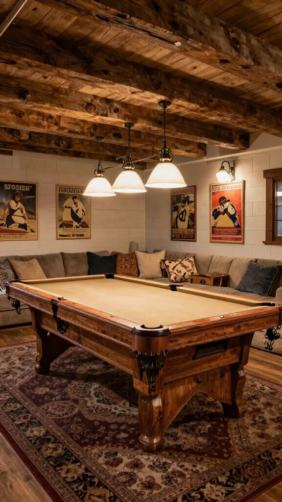 11 Basement Pool Table Room Ideas for a Stylish Social Game Space - 2. Rustic Charm 1
