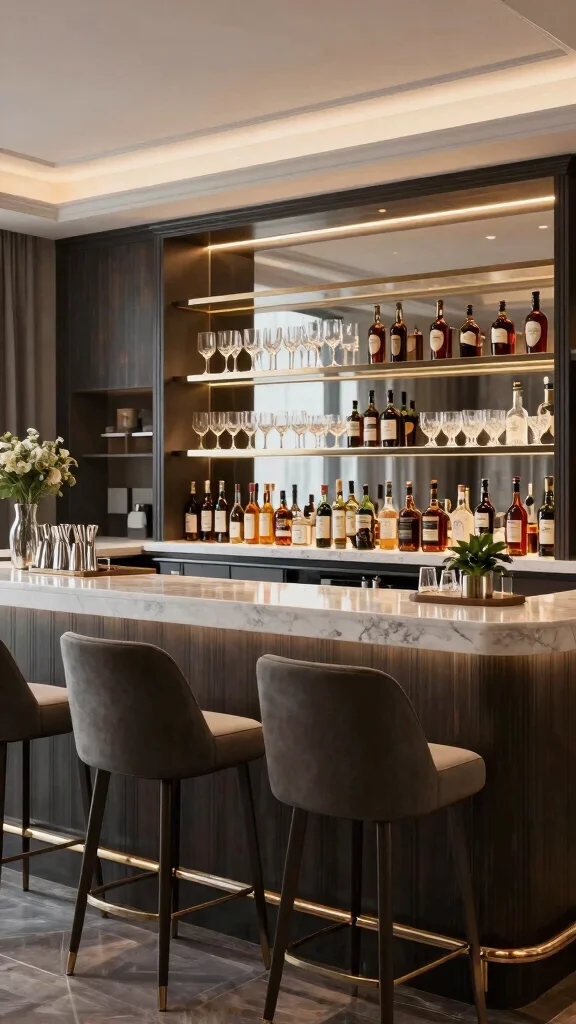 11 Basement Pool Table Room Ideas for a Stylish Social Game Space - 7. Elegant Home Bar 1