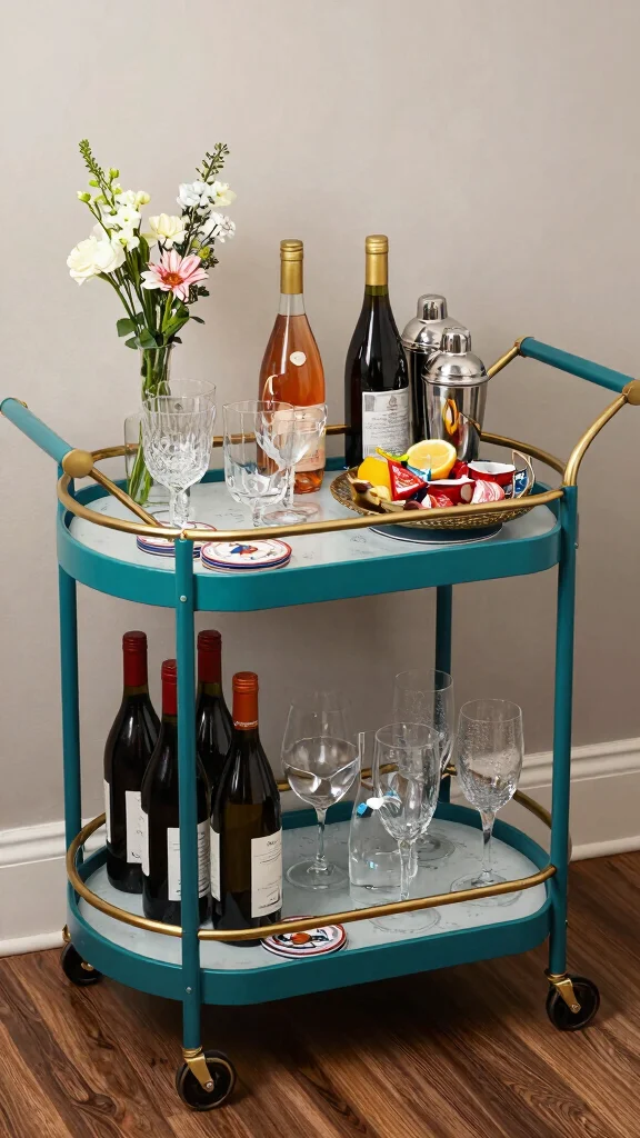 11 Budget Basement Ideas for a Beautiful Affordable Makeover - 8. Simple Bar Cart Setup 1