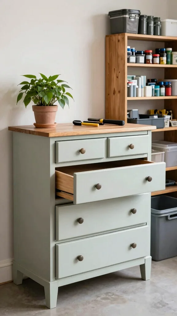 11 Garage Storage Room Ideas for a Clean Functional Workspace - 4. Repurposed Furniture for Storage Ease 1