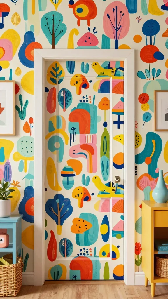 11 Hidden Door Storage Room Ideas for a Secret Seamless Entrance - 8. Colorful Wallpaper Door 1