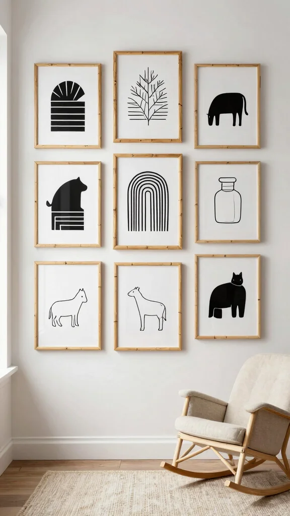 11 Nursery Gallery Wall Ideas for a Curated Personal Baby Room Display - 4. Minimalist Black and White Art 1