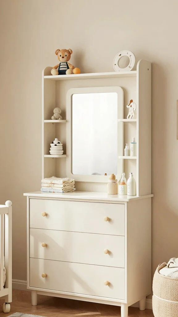 11 Nursery Mirror Over Dresser Ideas for a Polished Functional Display - 10. Multi-Functional Mirrors with Storage Options 1