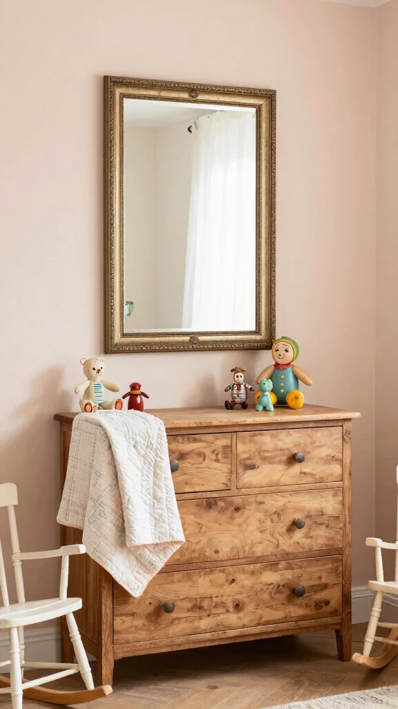 11 Nursery Mirror Over Dresser Ideas for a Polished Functional Display - 2. Vintage Framed Mirrors for Timeless Charm 1