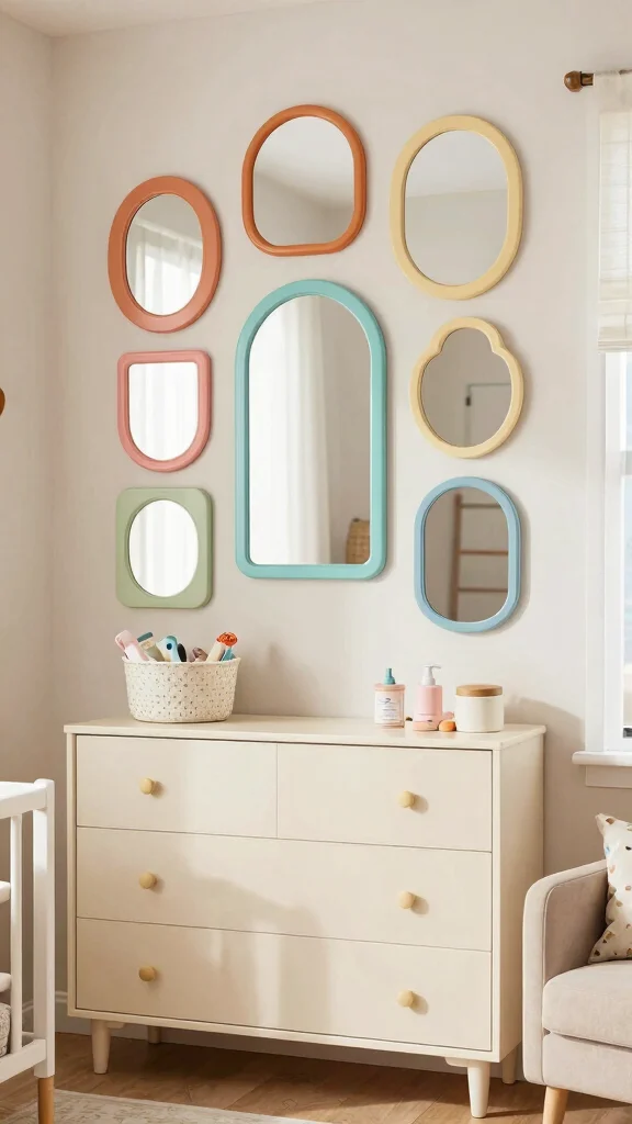 11 Nursery Mirror Over Dresser Ideas for a Polished Functional Display - 7. Eclectic Mix & Match Mirrors for Personality 1