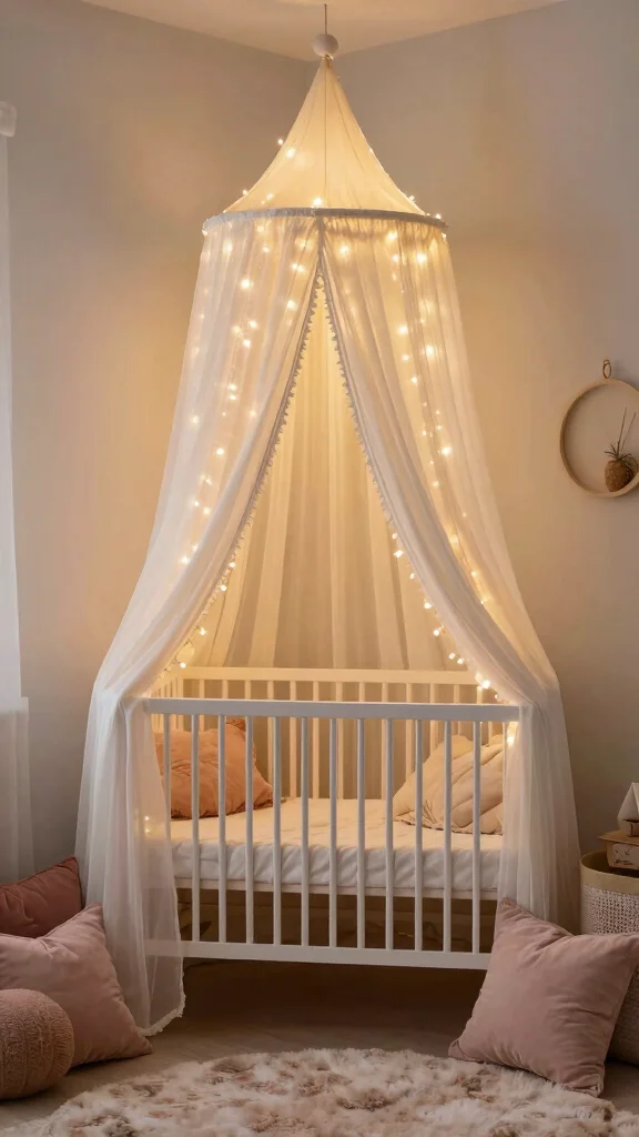 11 Nursery Nook in Bedroom Ideas for a Cozy Compact Baby Corner - 5. Dreamy Canopy 1