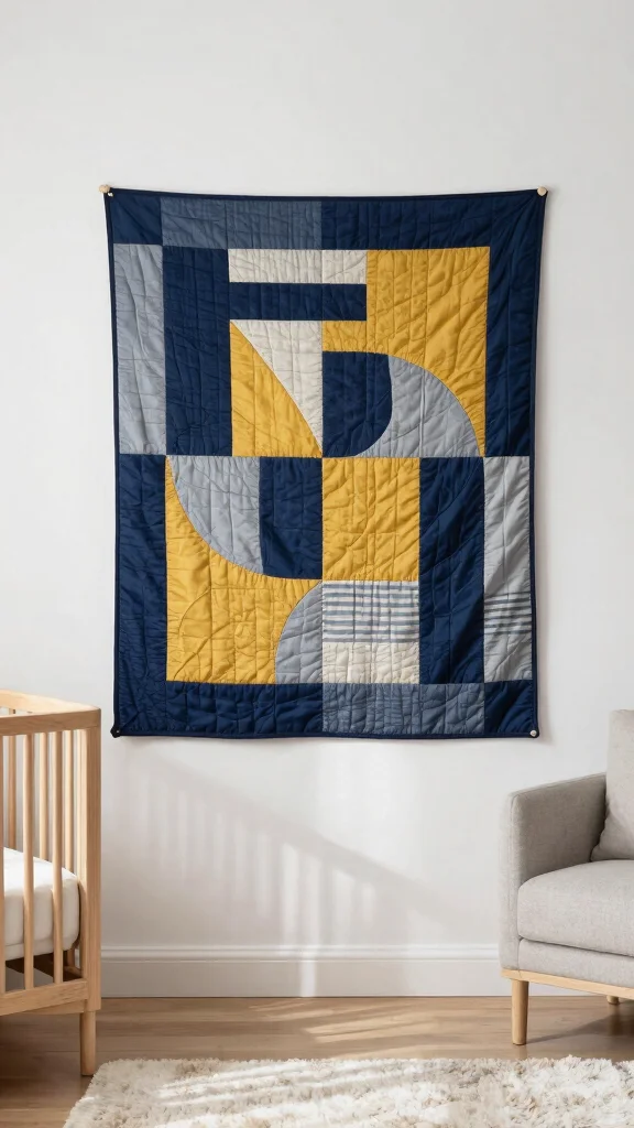11 Nursery Quilt Wall Hanging Ideas for a Handmade Artisan Baby Room - 2. Geometric Delight 1