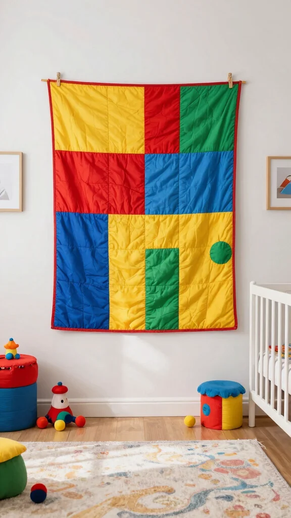 11 Nursery Quilt Wall Hanging Ideas for a Handmade Artisan Baby Room - 7. Color Block Fun 1