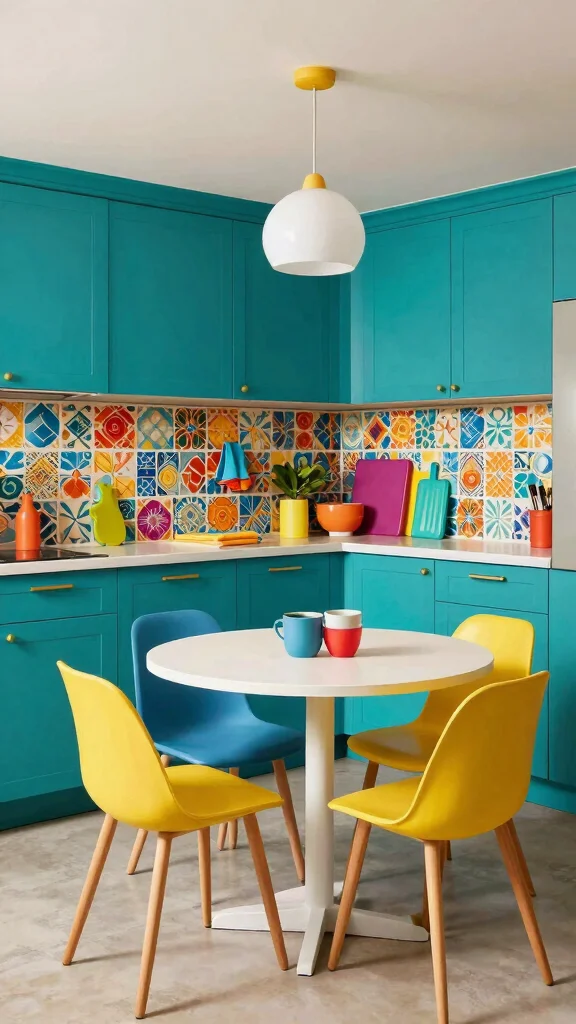 11 One-Wall Basement Kitchenette Ideas for a Compact Stylish Setup - 5. Bold Colors and Patterns 1