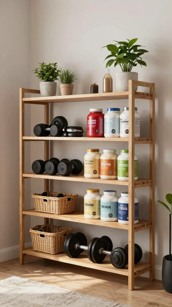11 Storage Room Gym Ideas for a Space-Smart Motivating Workout Space - 3. Smart Shelving Solutions 1