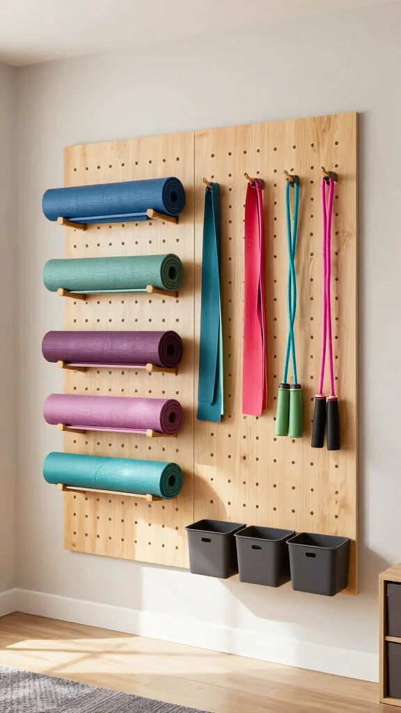 11 Storage Room Gym Ideas for a Space-Smart Motivating Workout Space - 4. Hooks, Racks, and Pegboards 1