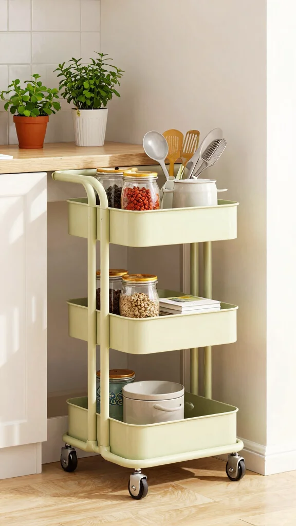11 Storage Room Near Kitchen Ideas for a Functional Accessible Pantry - 5. Rolling Carts for Flexible Storage 1