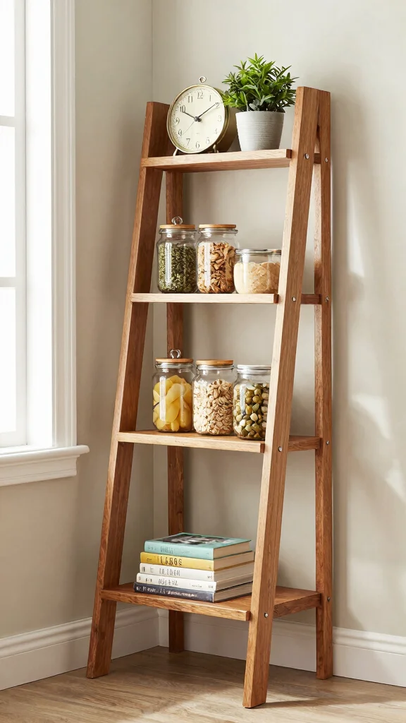 11 Storage Room Near Kitchen Ideas for a Functional Accessible Pantry - 7. Ladder Shelving for Unique Appeal 1