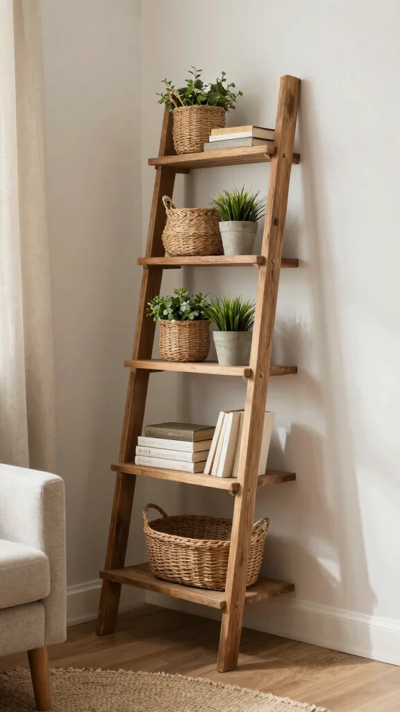 11 Storage Room With Shelves Ideas for a Tidy Accessible Display - 2. Ladder Shelves for Easy Access 1