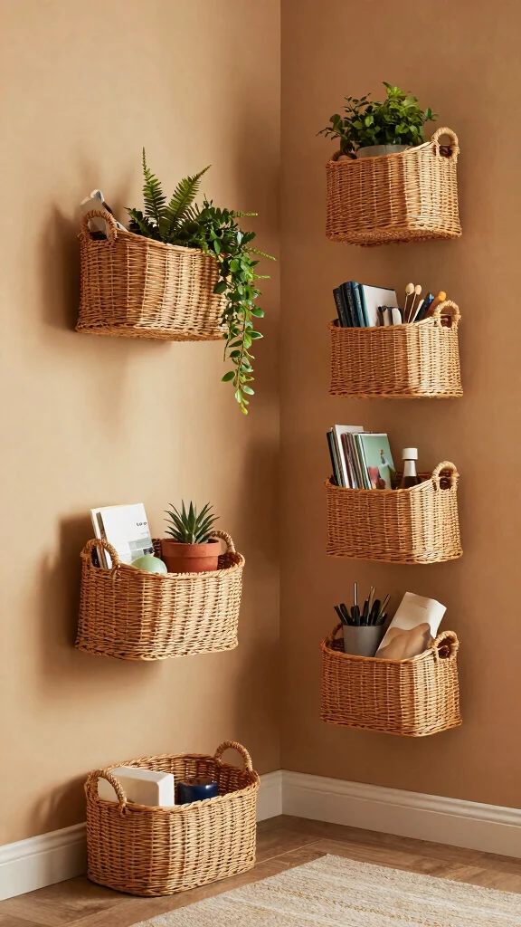 11 Storage Room With Shelves Ideas for a Tidy Accessible Display - 6. Wall-Mounted Baskets for Easy Access 1
