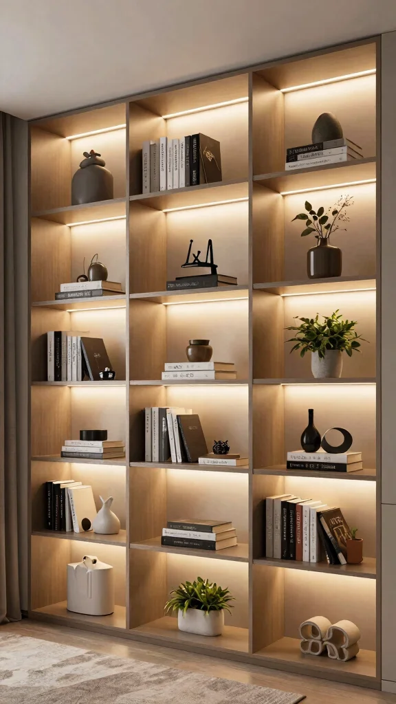 11 Storage Room With Shelves Ideas for a Tidy Accessible Display - 9. Integrated Lighting for Highlighting Shelves 1
