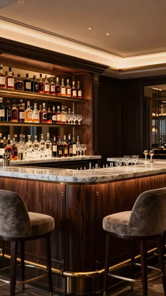 12 Basement Bar Layout Design Ideas for Every Shape and Space - 11. Elegant Home Bar 1