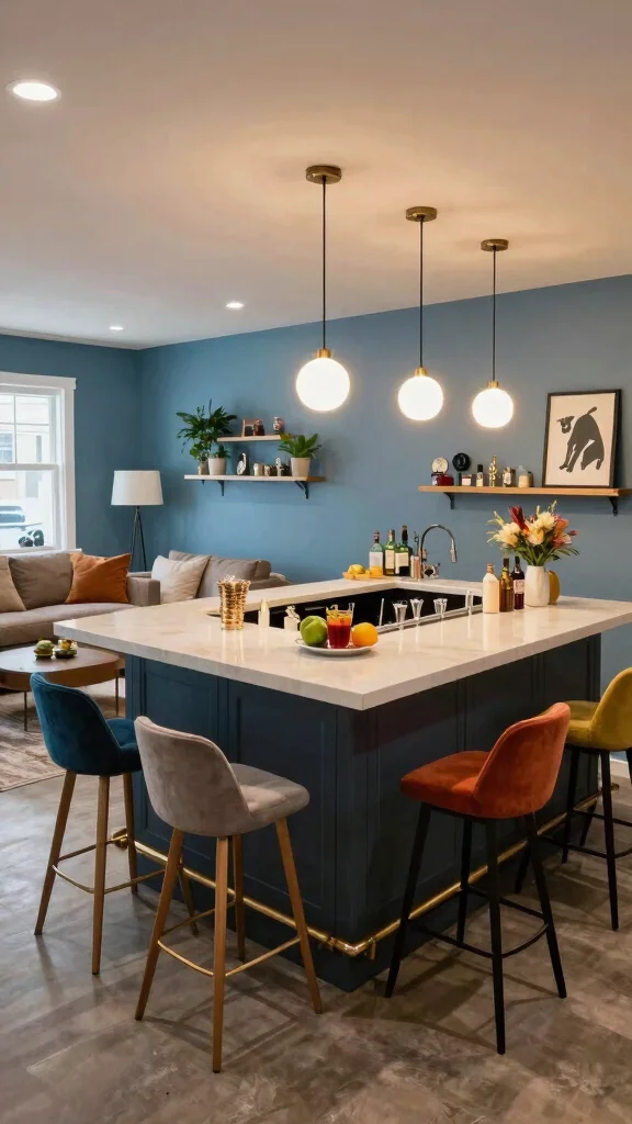 12 Basement Bar Layout Design Ideas for Every Shape and Space - 2. The Multi-Functional Island 1