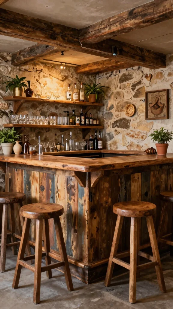 12 Basement Bar Layout Design Ideas for Every Shape and Space - 3. Rustic Charm with Wood Accents 1