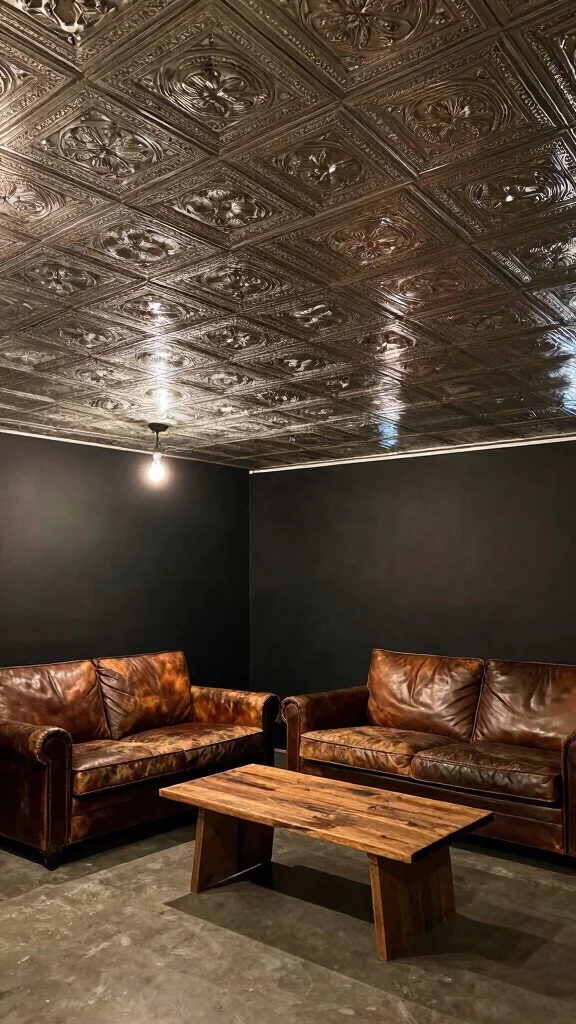 12 Basement Drop Ceiling Ideas for a Clean Affordable Finish - 7. Tin Ceiling Tiles 1