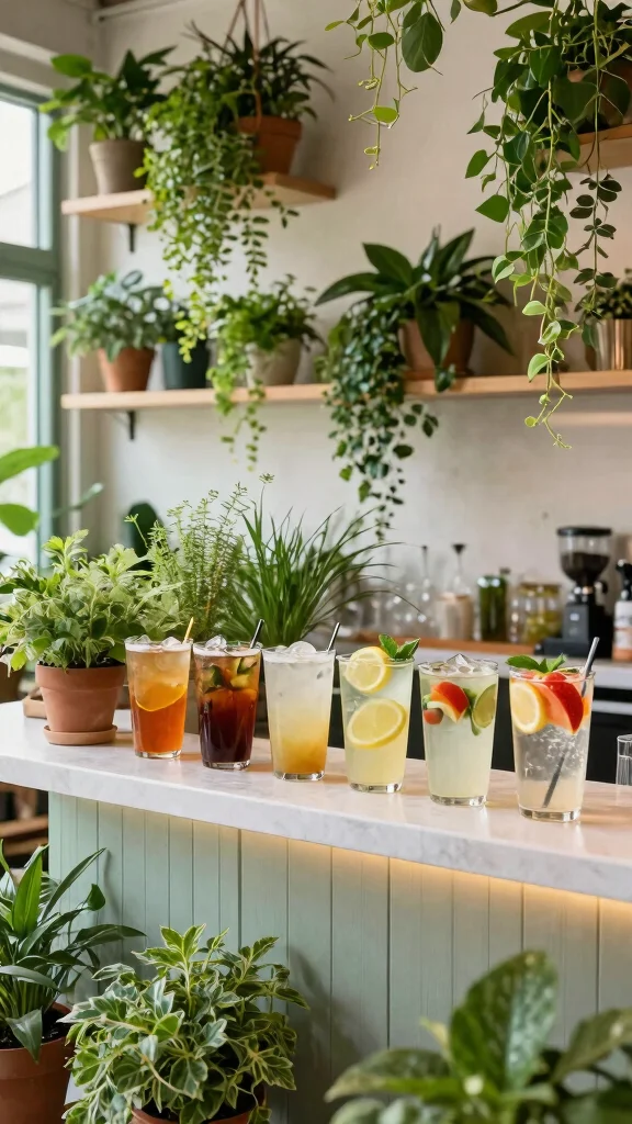 12 Basement Dry Bar Ideas for a Stylish Alcohol-Free Entertainment Area - 11. Garden-Inspired Beverage Haven 1