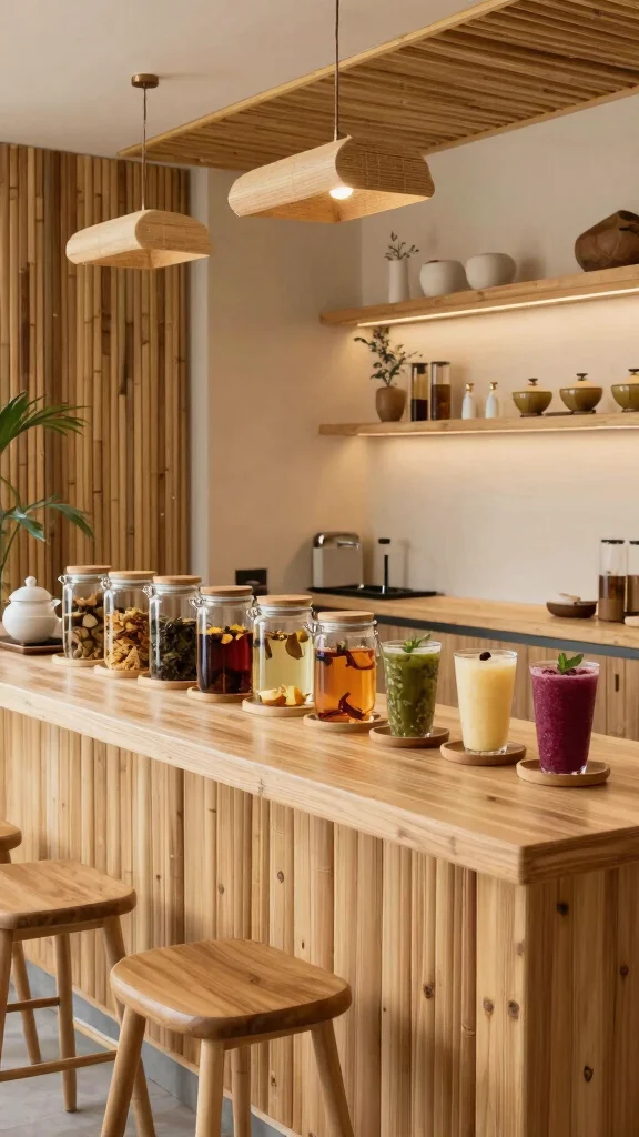 12 Basement Dry Bar Ideas for a Stylish Alcohol-Free Entertainment Area - 9. Zen Beverage Area 1