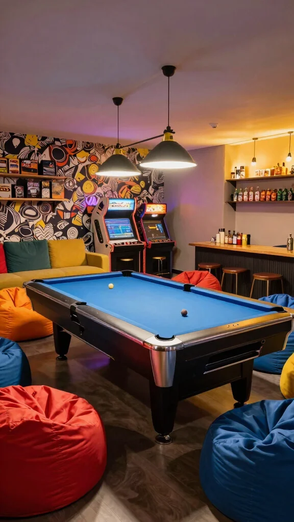 12 Basement Entertainment Room Ideas for a Fun Stylish Social Space - 2. Chic Game Lounge 1