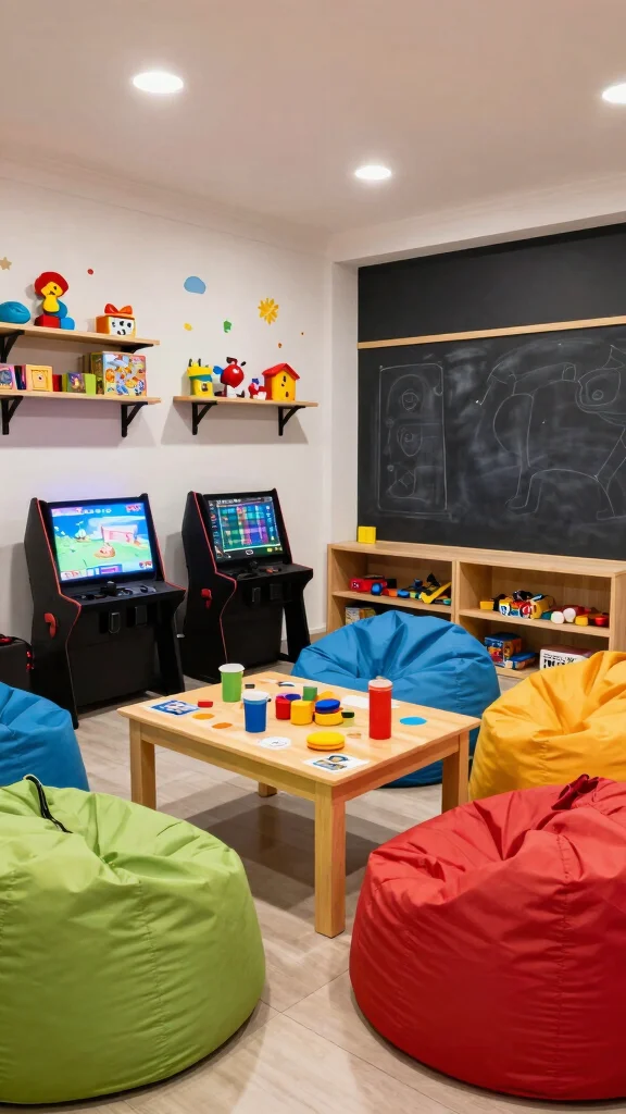 12 Basement Entertainment Room Ideas for a Fun Stylish Social Space - 5. Family-Friendly Fun Zone 1
