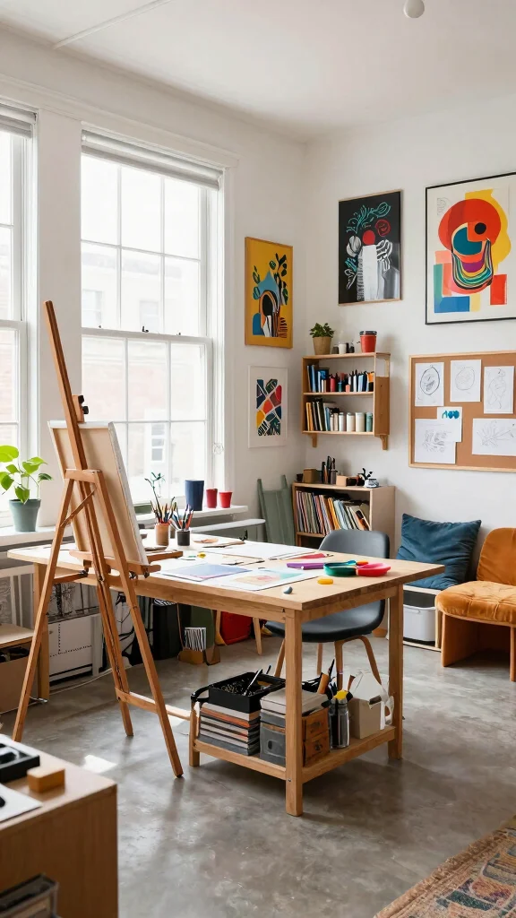 12 Basement Entertainment Room Ideas for a Fun Stylish Social Space - 7. Artsy Creative Studio 1