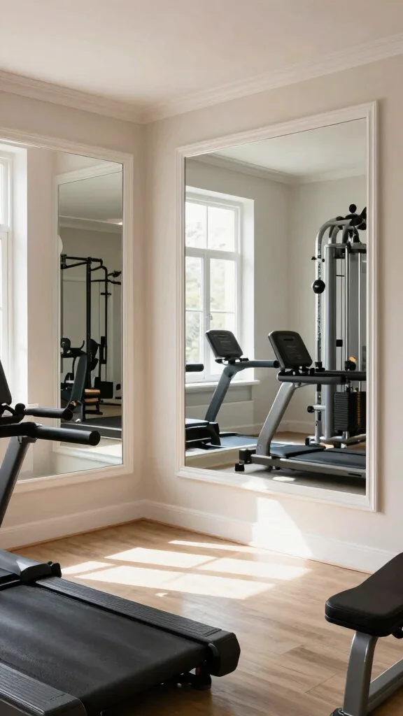 12 Basement Home Gym Ideas for a Complete Space-Smart Workout Room - 3. Mirrors for Space and Light 1