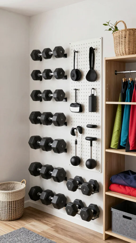 12 Basement Home Gym Ideas for a Complete Space-Smart Workout Room - 4. Creative Storage Solutions 1
