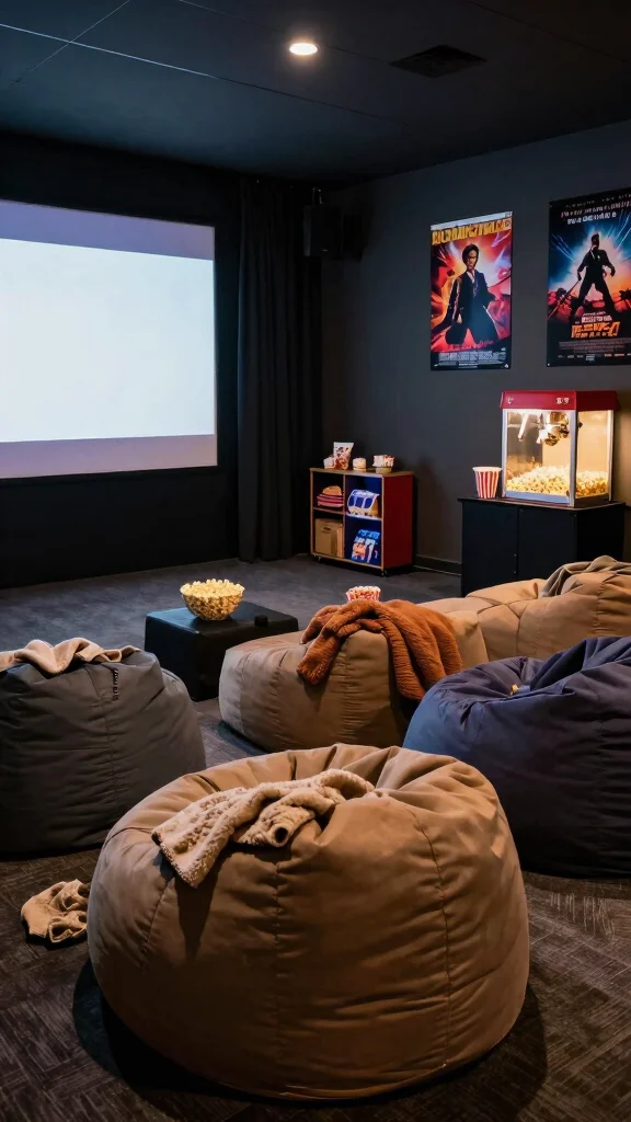 12 Basement Kids Play Area Ideas for a Fun Safe Organized Space - 7. Cozy Family Movie Theater 1