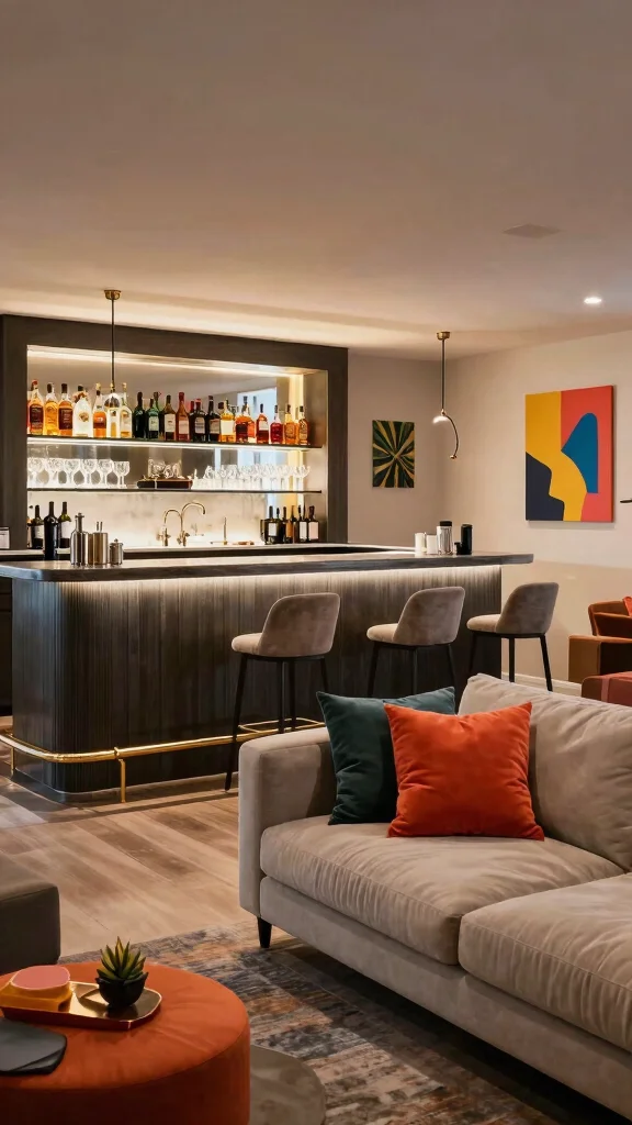 12 Basement Layout Floor Plan Ideas for a Functional Well-Designed Space - 4. Entertaining Space with a Wet Bar 1