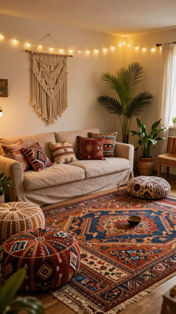 12 Basement Living Room Ideas for a Cozy Stylish Lower Level - 2. Cozy Boho Retreat 1
