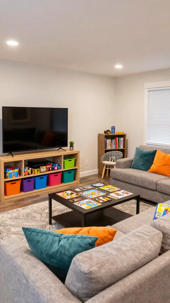 12 Basement Living Room Ideas for a Cozy Stylish Lower Level - 4. Family-Friendly Fun Zone 1