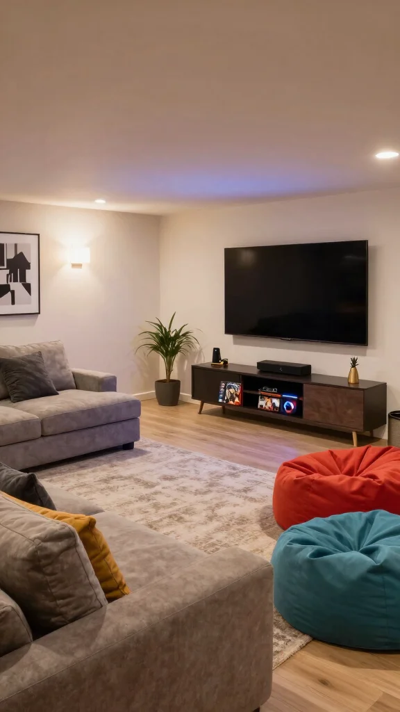 12 Basement Living Room Ideas for a Cozy Stylish Lower Level - 9. Entertainment Hub 1