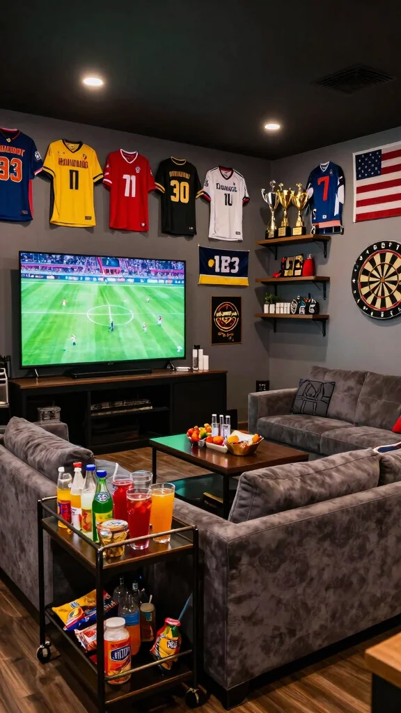 12 Basement Rec Room Ideas for a Fun Multi-Use Entertainment Space - 3. Sports Fan Zone 1
