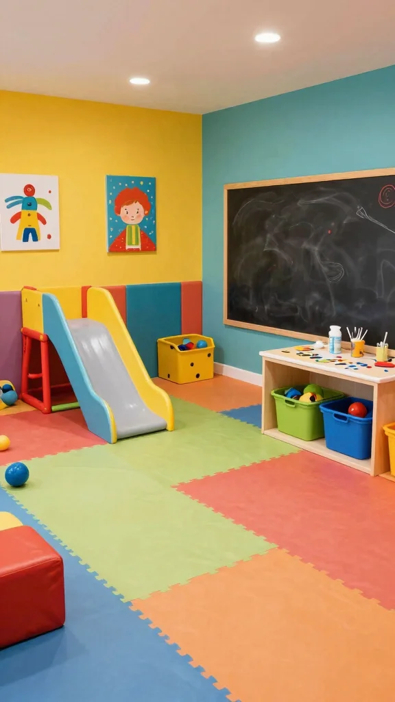 12 Basement Rec Room Ideas for a Fun Multi-Use Entertainment Space - 8. Indoor Play Zone for Kids 1