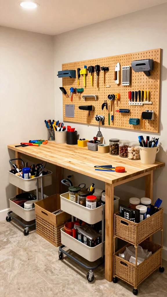12 Basement Storage Room Organization Ideas for a Tidy Efficient Space - 7. Crafting Corner Organization 1