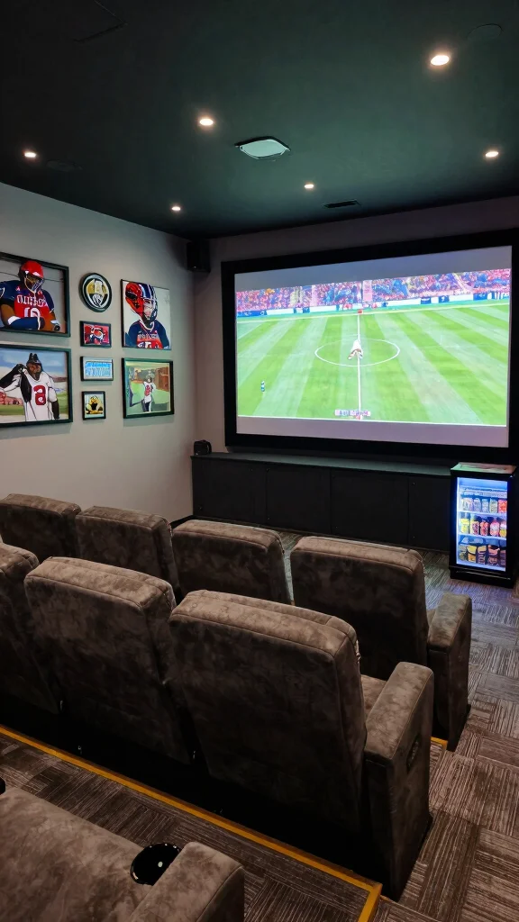12 Basement Theater Room Ideas for a Stunning Home Cinema - 11. Sports Enthusiast Haven 1